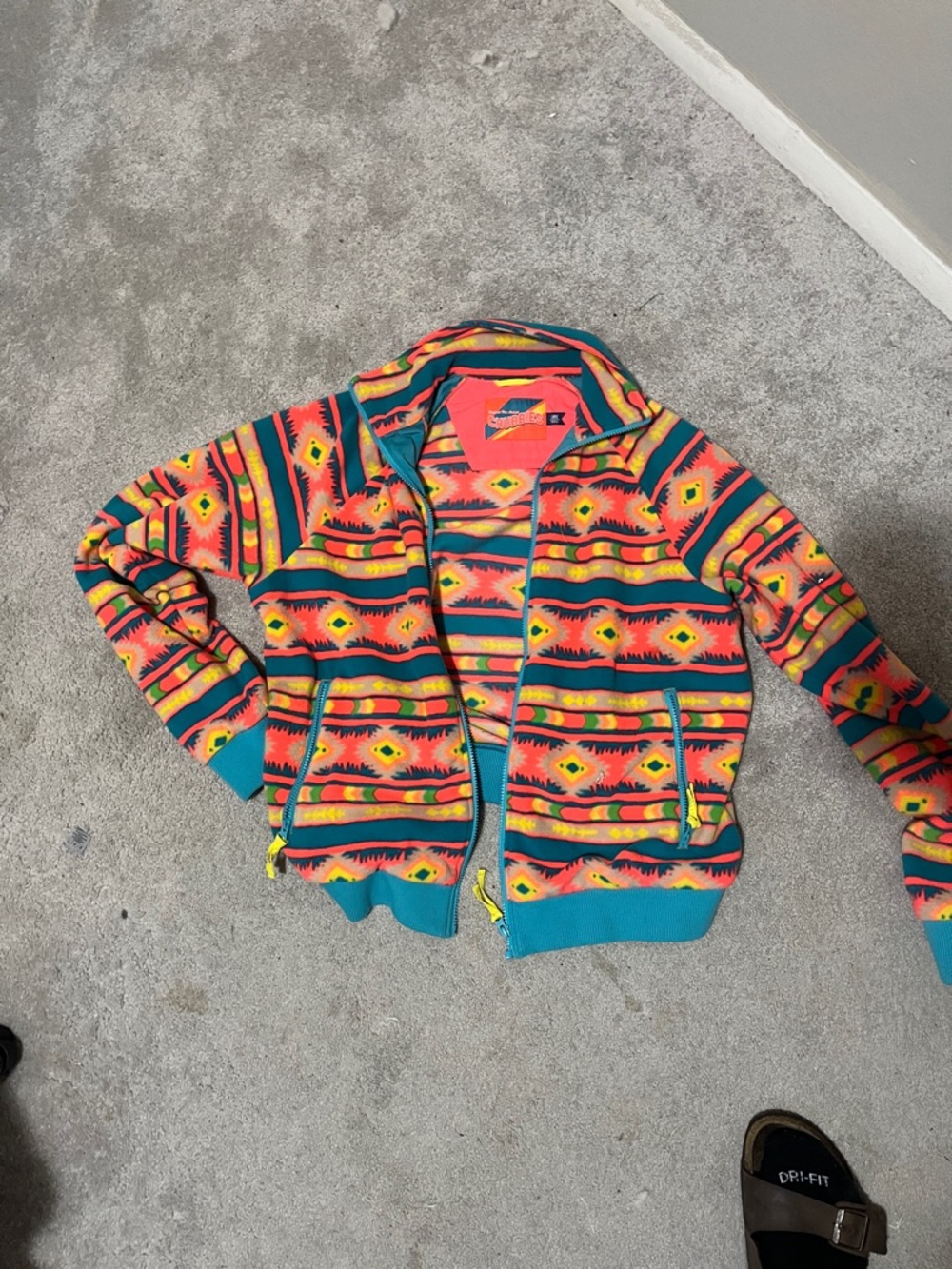 Colorful Aztec Pattern Zip Hoodie - Teal, Coral & Yellow Chubbies